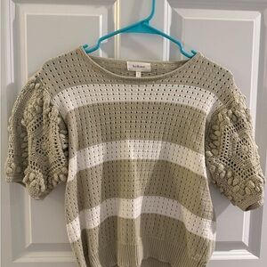 Boheme Olive and White Knit Top